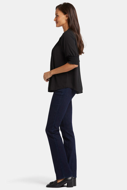 Pleated Short Sleeved Blouse - Black