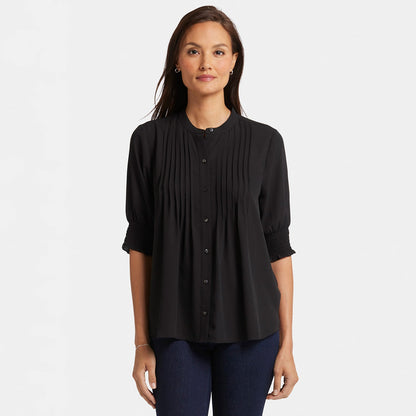 Pleated Short Sleeved Blouse - Black
