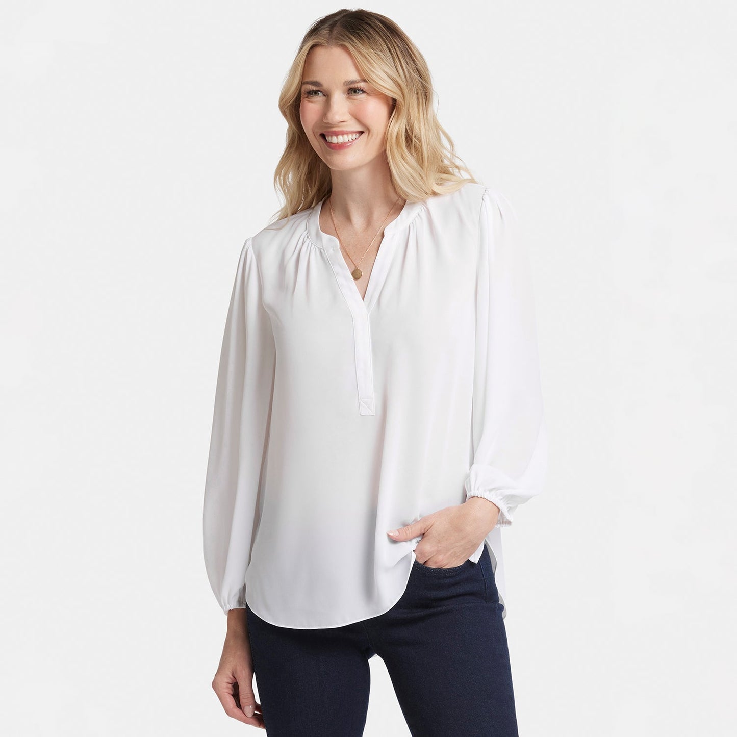 Puff Sleeve Popover Top - Optic White