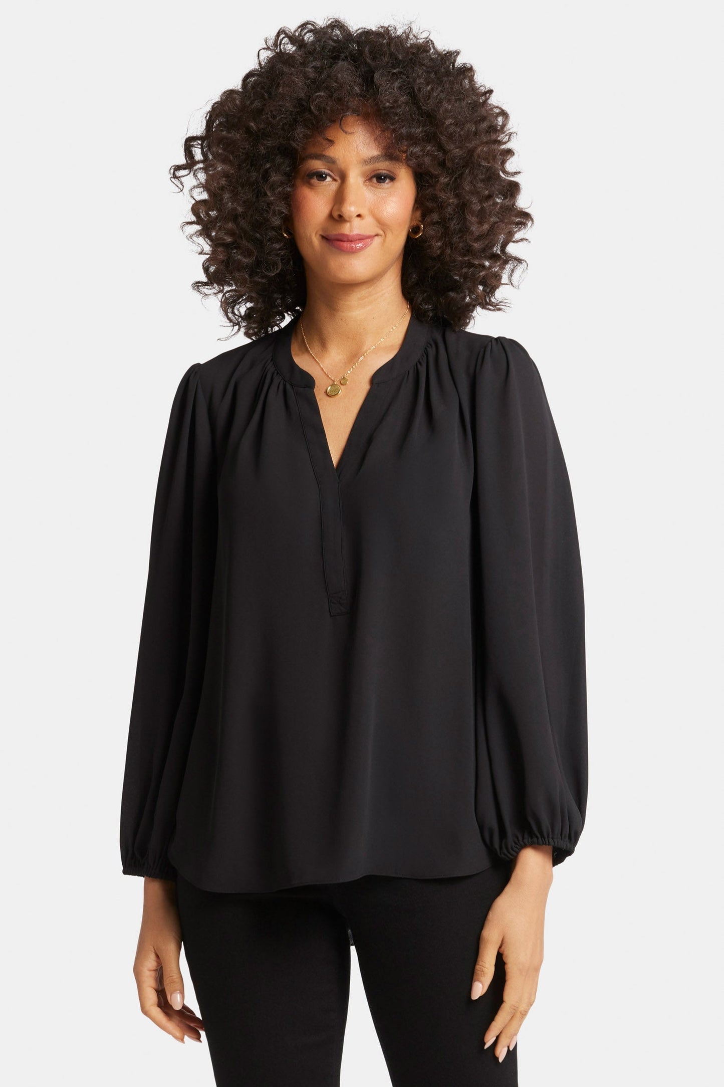 Puff Sleeve Popover Top - Black