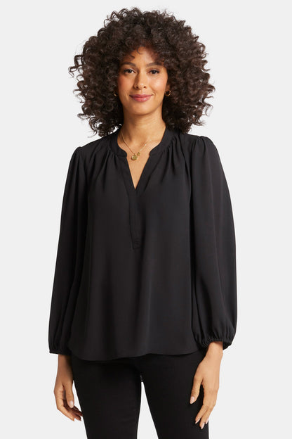 Puff Sleeve Popover Top - Black
