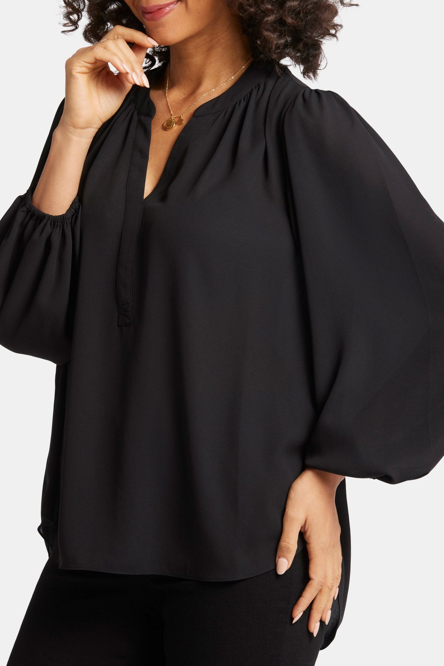 Puff Sleeve Popover Top - Black