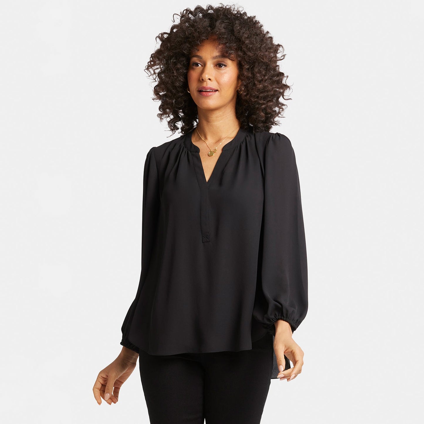 Puff Sleeve Popover Top - Black