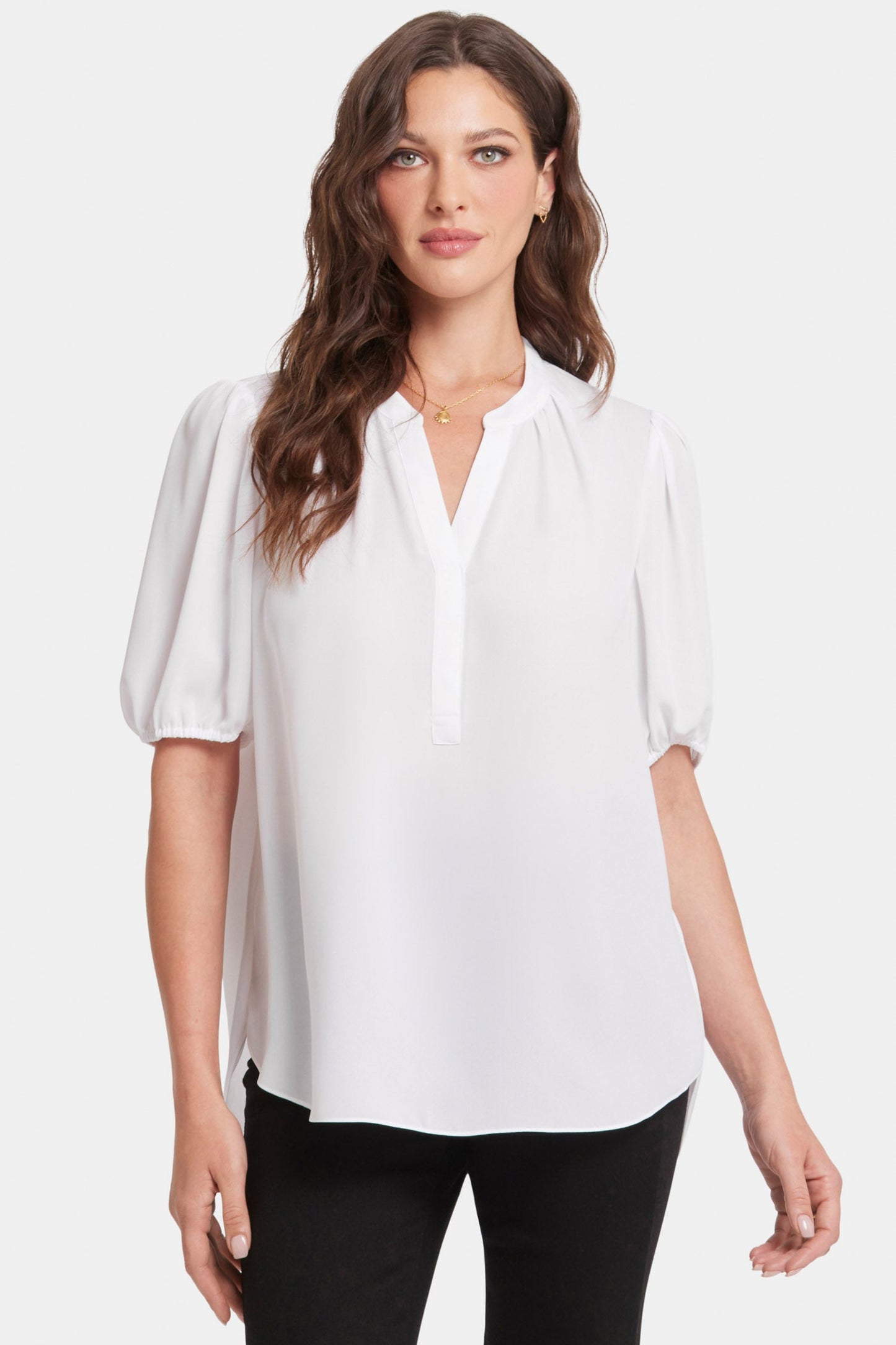 Short Puff Sleeve Popover Top - Optic White