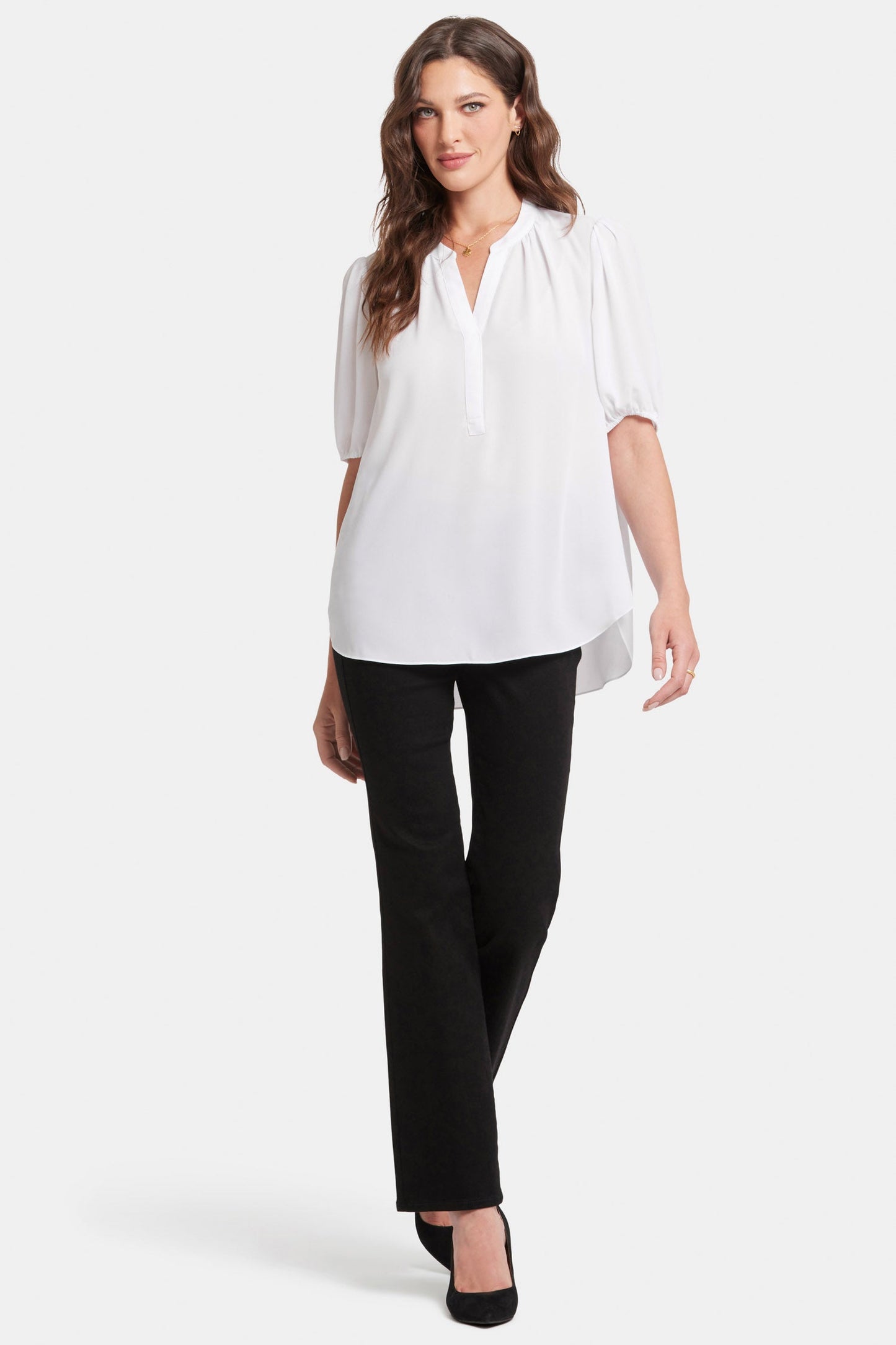 Short Puff Sleeve Popover Top - Optic White
