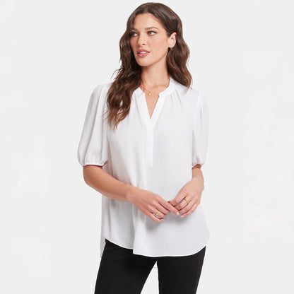 Short Puff Sleeve Popover Top - Optic White