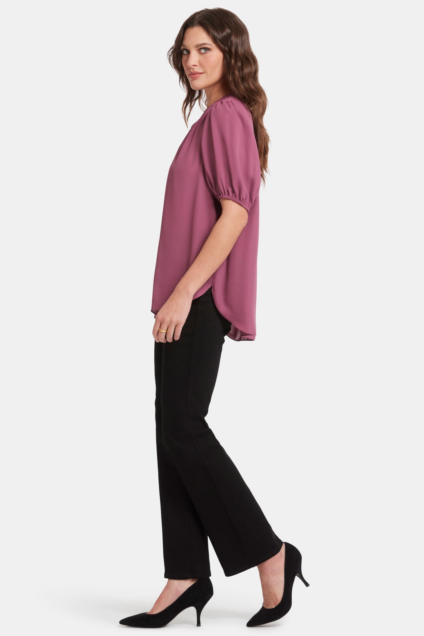 Short Puff Sleeve Popover Top - Crushed Berry