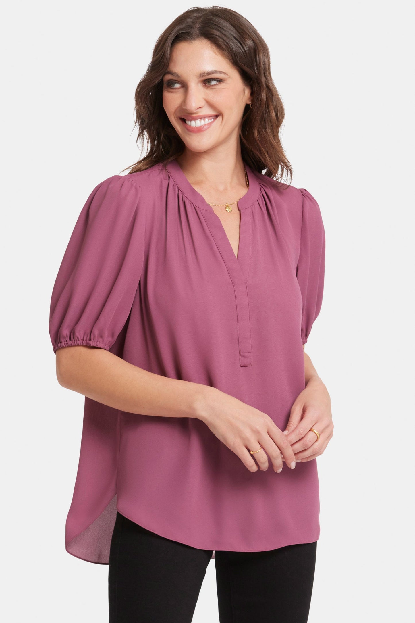 Short Puff Sleeve Popover Top - Crushed Berry