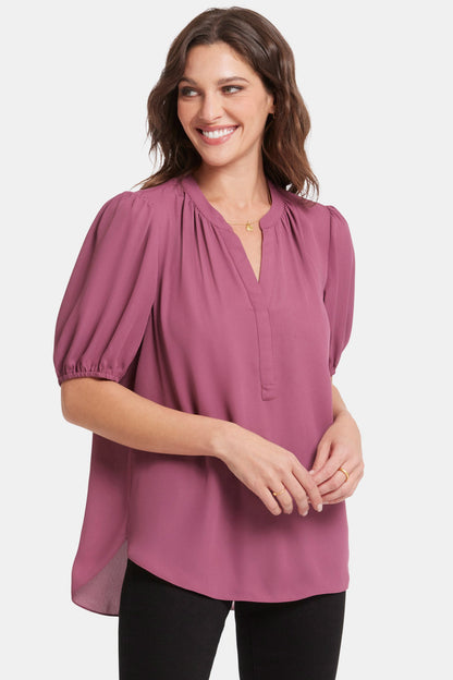 Short Puff Sleeve Popover Top - Crushed Berry