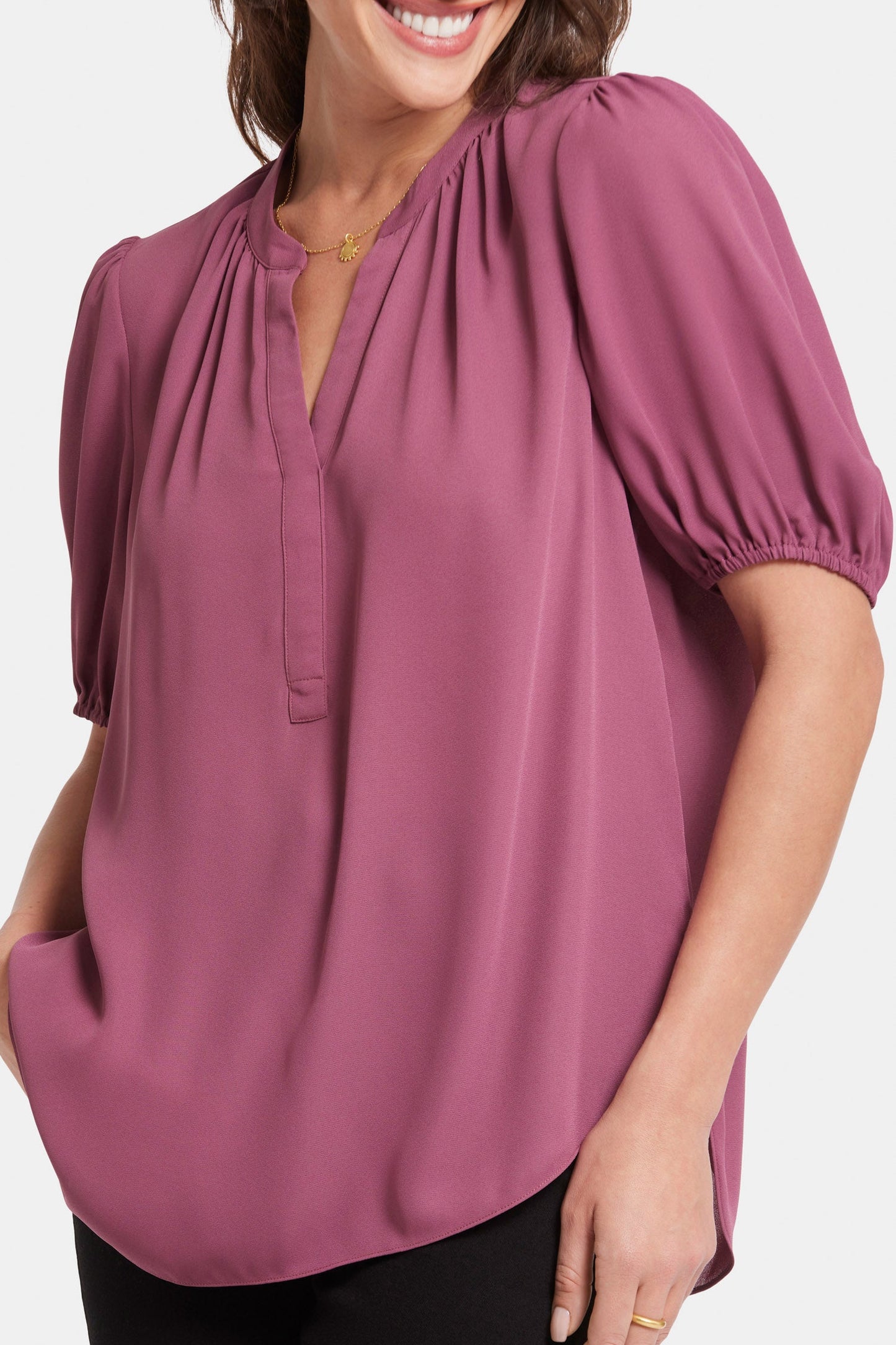 Short Puff Sleeve Popover Top - Crushed Berry