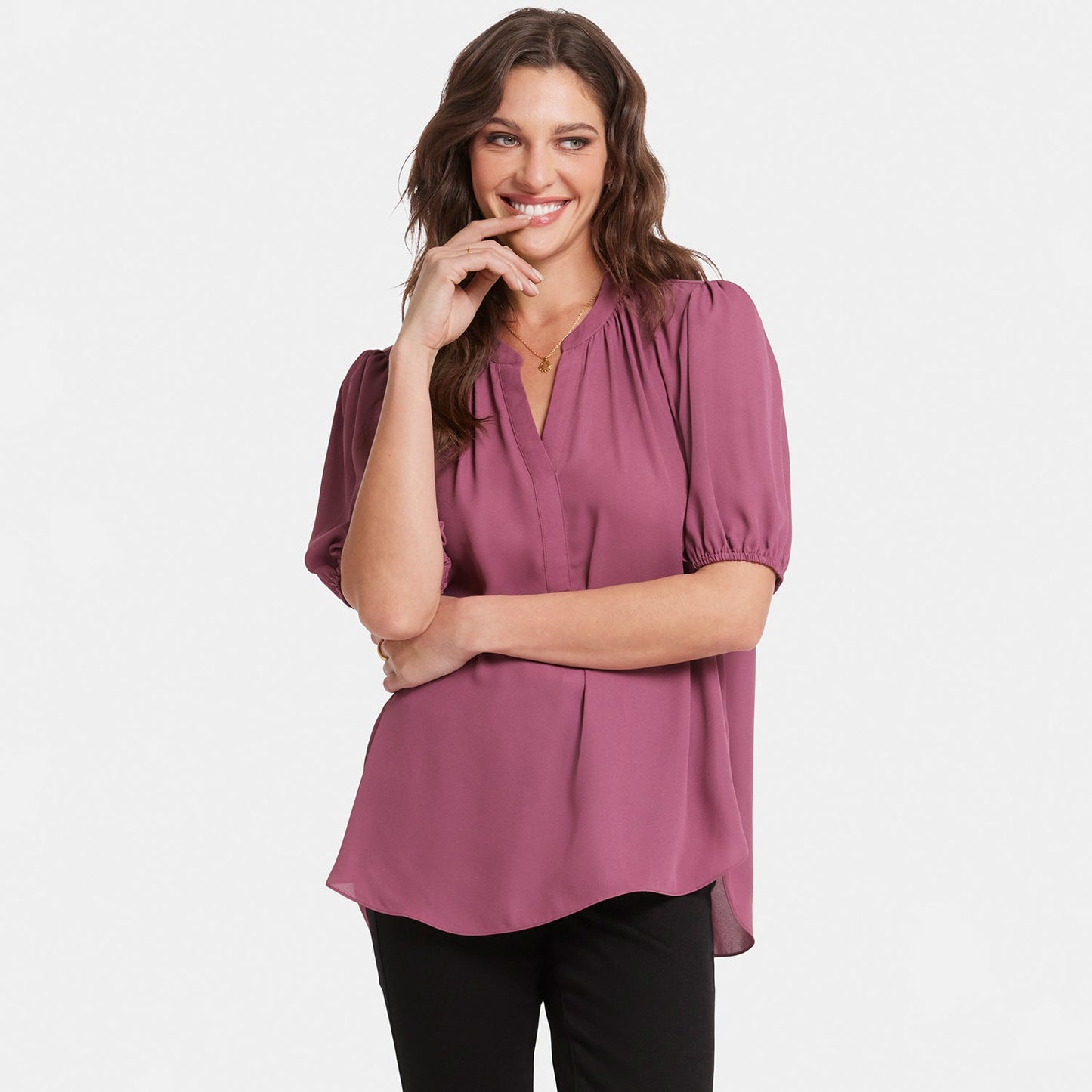 Short Puff Sleeve Popover Top - Crushed Berry