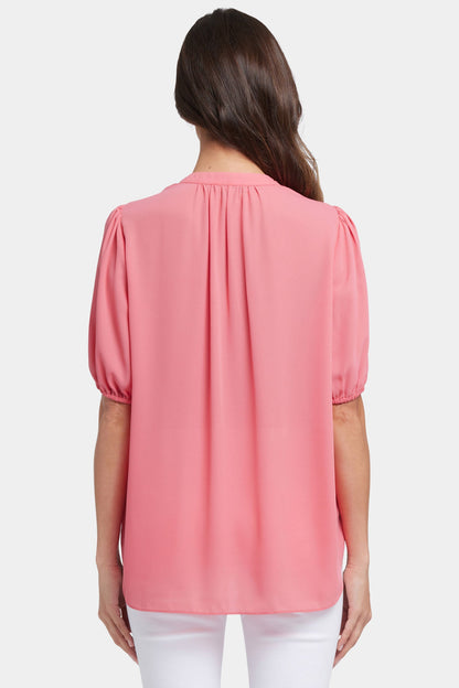 Short Puff Sleeved Popover Top - Spiced Coral