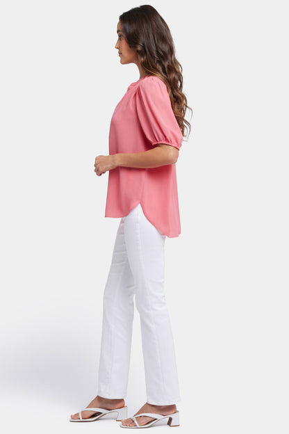 Short Puff Sleeved Popover Top - Spiced Coral