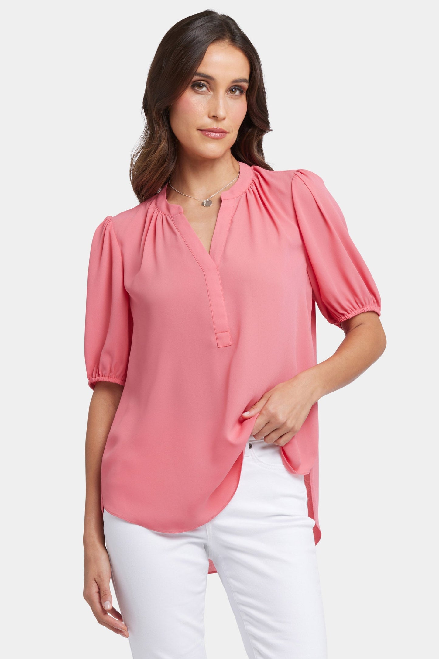 Short Puff Sleeved Popover Top - Spiced Coral