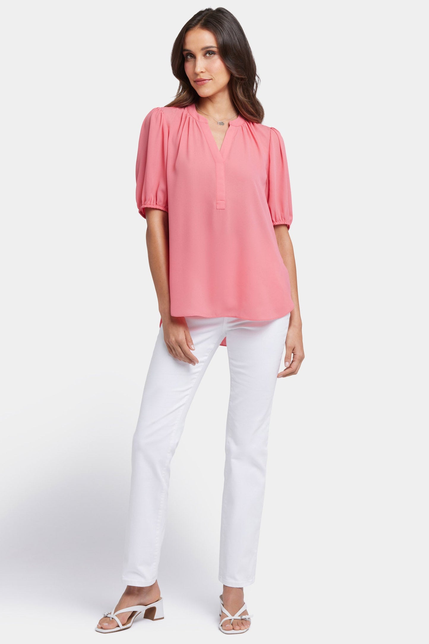 Short Puff Sleeved Popover Top - Spiced Coral