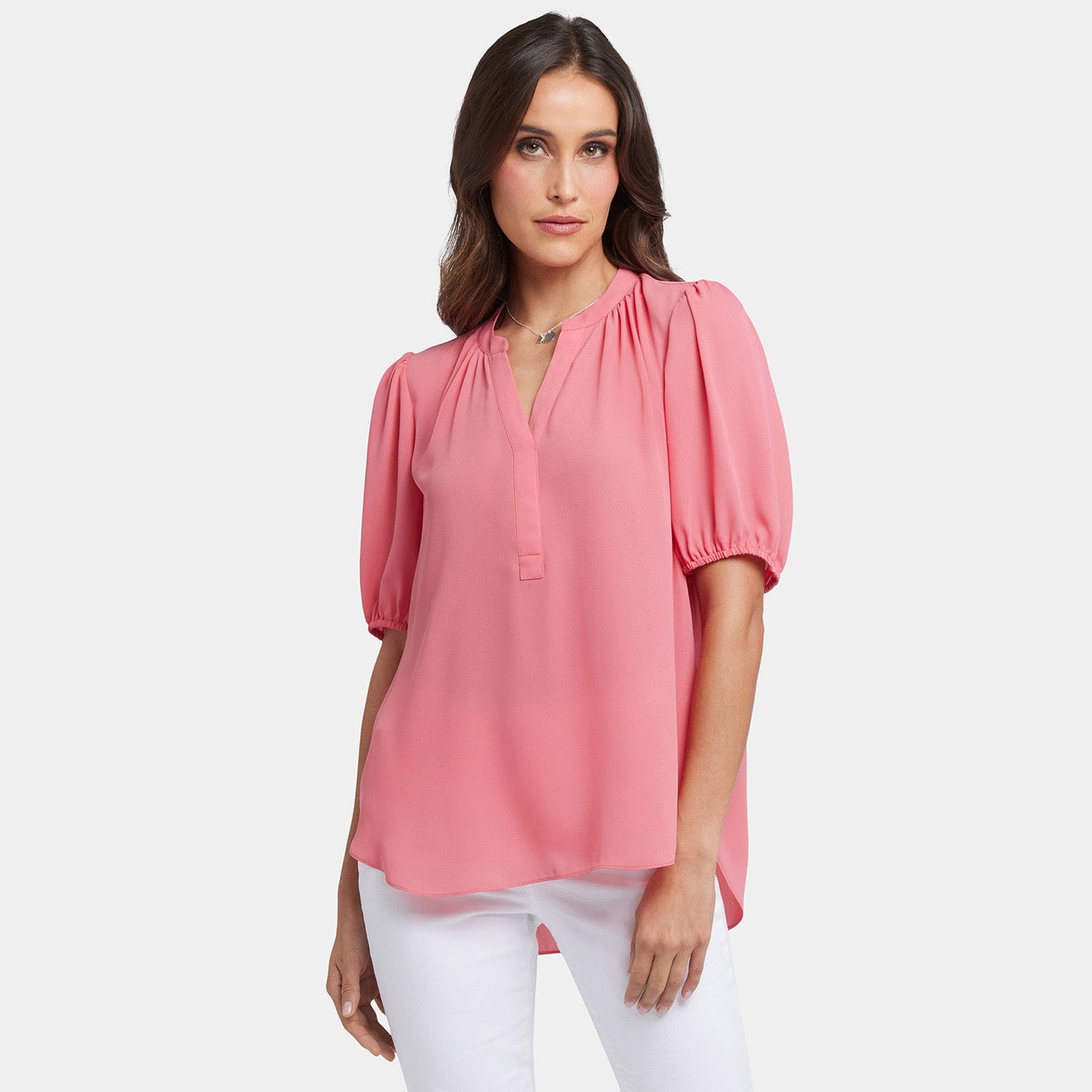 Short Puff Sleeved Popover Top - Spiced Coral