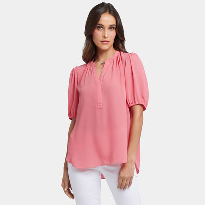 Short Puff Sleeved Popover Top - Spiced Coral
