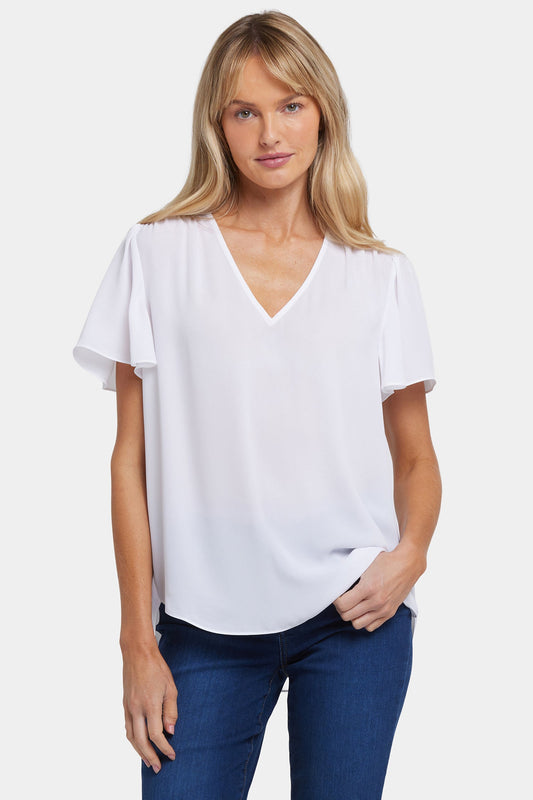 Pleated Flutter Sleeved Blouse - Optic White