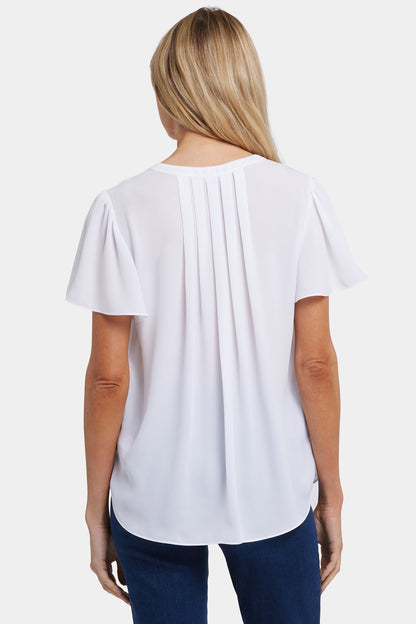 Pleated Flutter Sleeved Blouse - Optic White