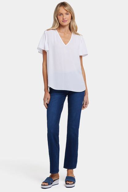 Pleated Flutter Sleeved Blouse - Optic White