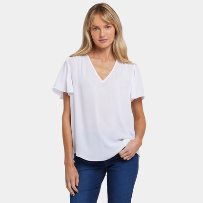 Pleated Flutter Sleeved Blouse - Optic White