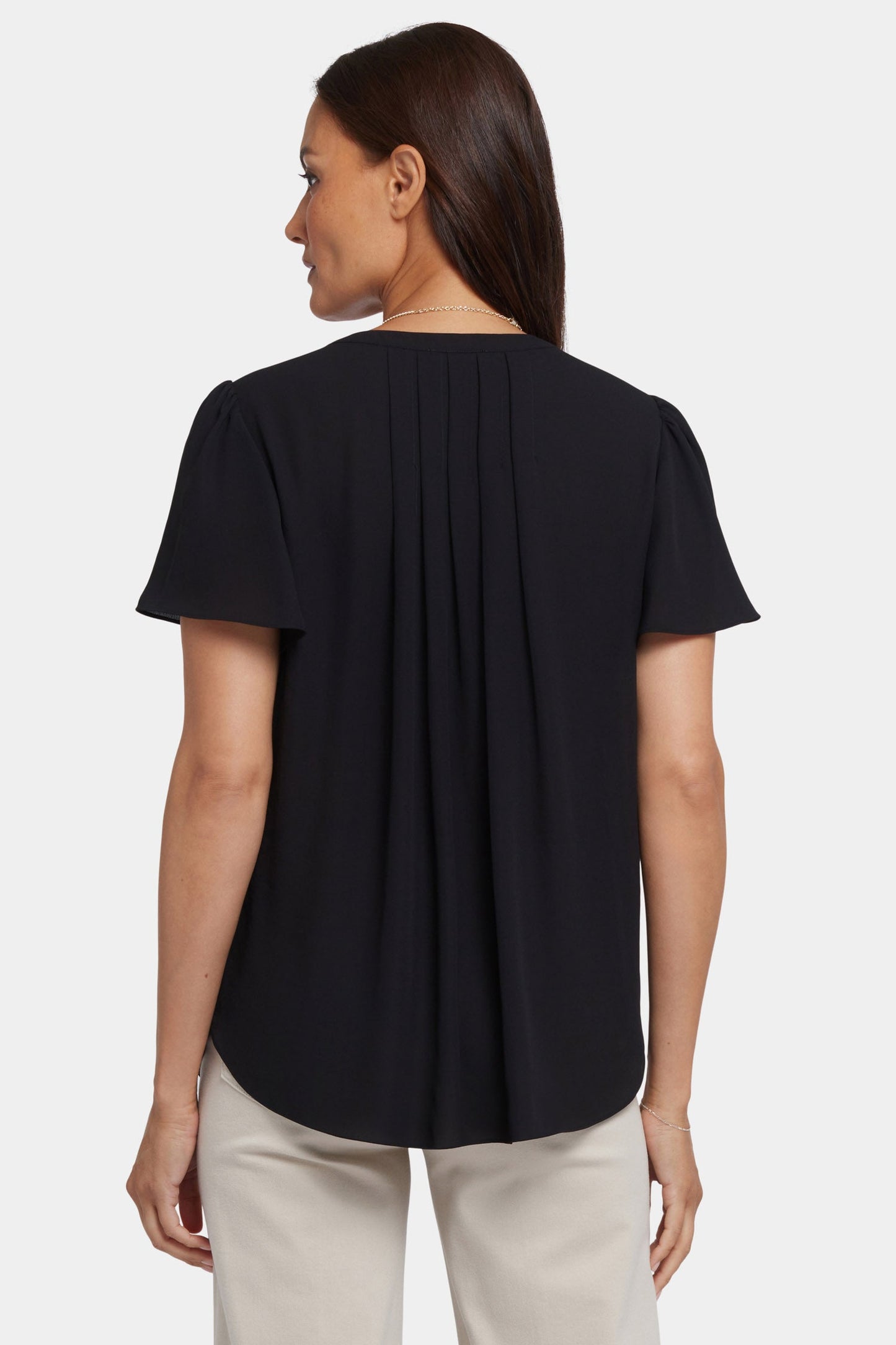 Pleated Flutter Sleeved Blouse - Black