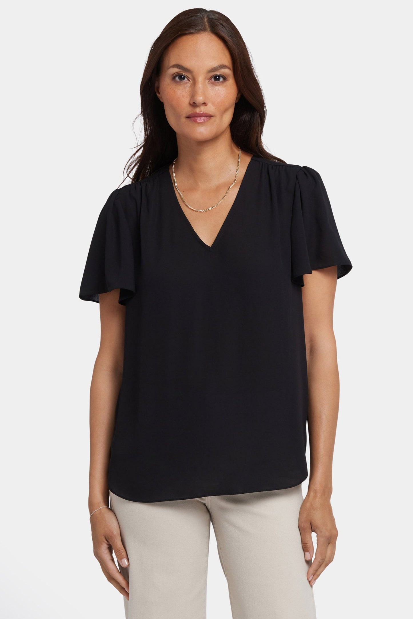 Pleated Flutter Sleeved Blouse - Black