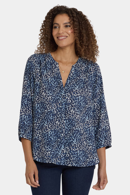Pintuck Blouse - Indigo Cat