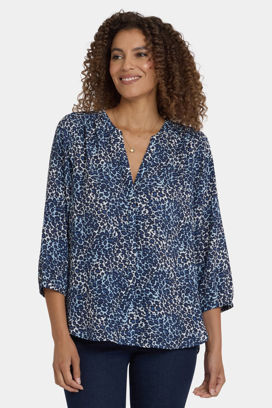 Pintuck Blouse - Indigo Cat