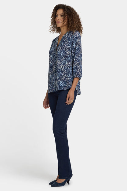Pintuck Blouse - Indigo Cat