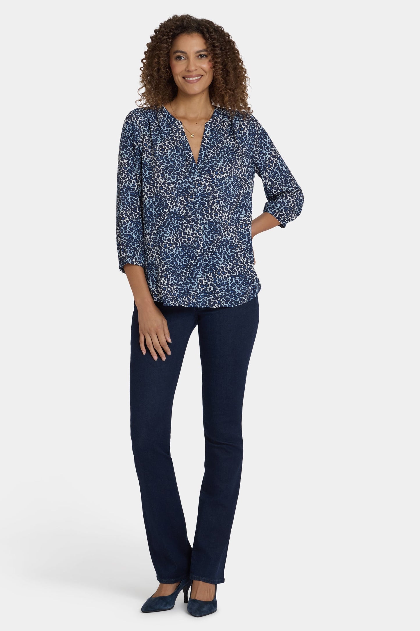 Pintuck Blouse - Indigo Cat