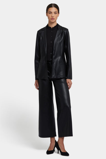 Vegan Stretch Leather Classic Blazer Jacket - Black