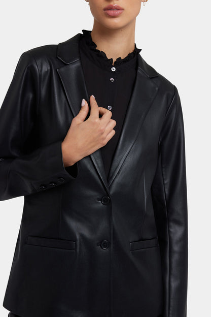 Vegan Stretch Leather Classic Blazer Jacket - Black
