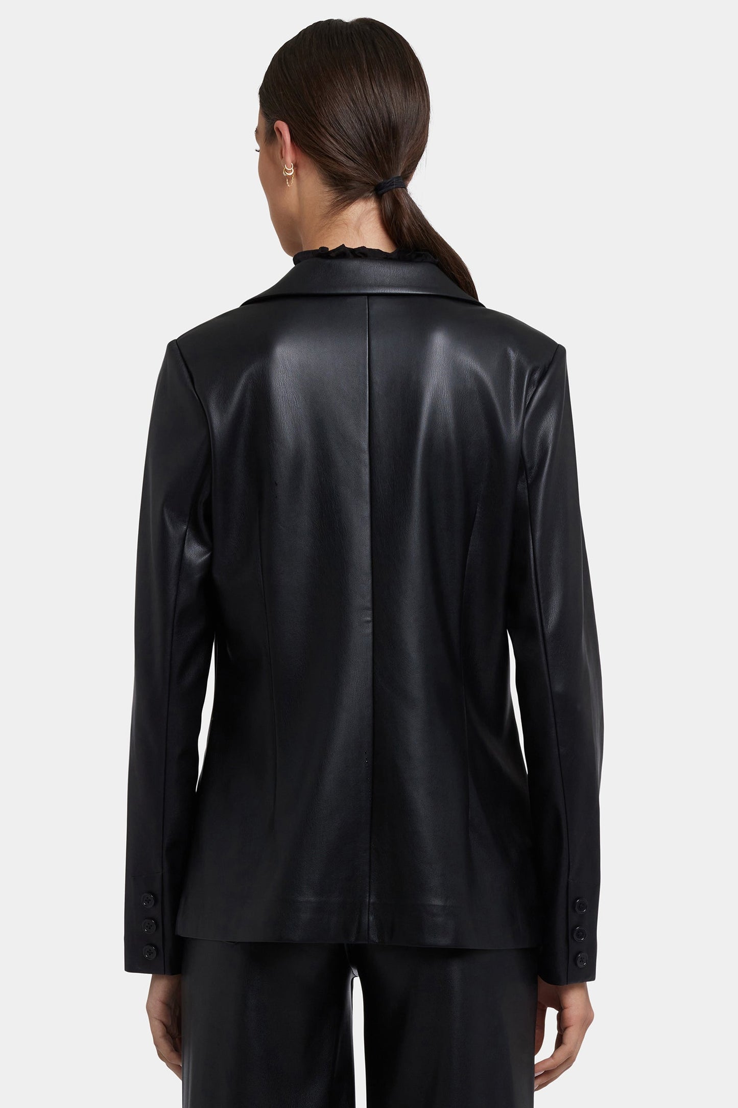 Vegan Stretch Leather Classic Blazer Jacket - Black