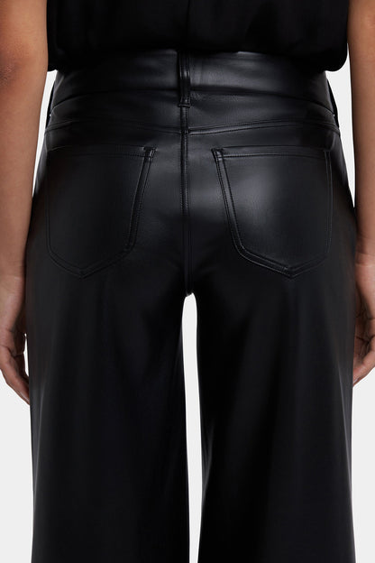 Vegan Stretch Leather Wide Leg Trouser Pants - Black