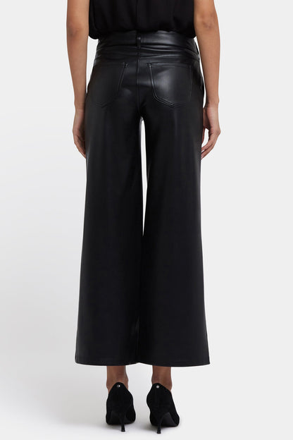 Vegan Stretch Leather Wide Leg Trouser Pants - Black