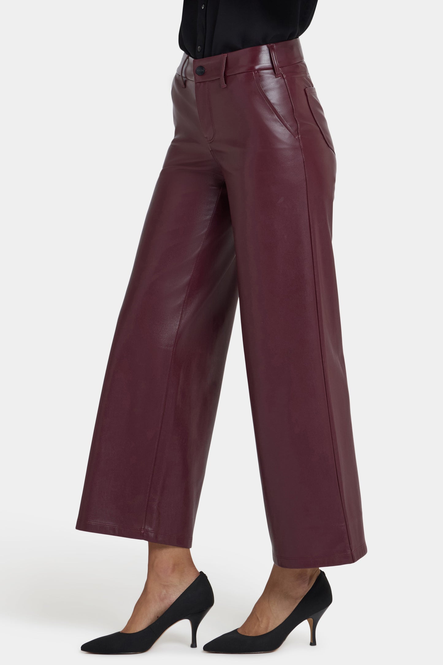 Vegan Stretch Leather Wide Leg Trouser Pants - Tavern