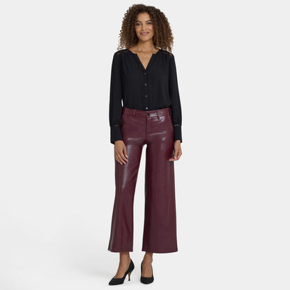 Vegan Stretch Leather Wide Leg Trouser Pants - Tavern