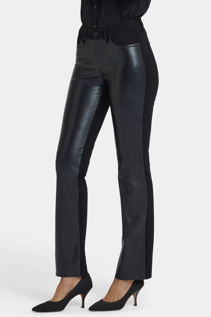 Vegan Leather And Ponte Marilyn Straight Pants - Black