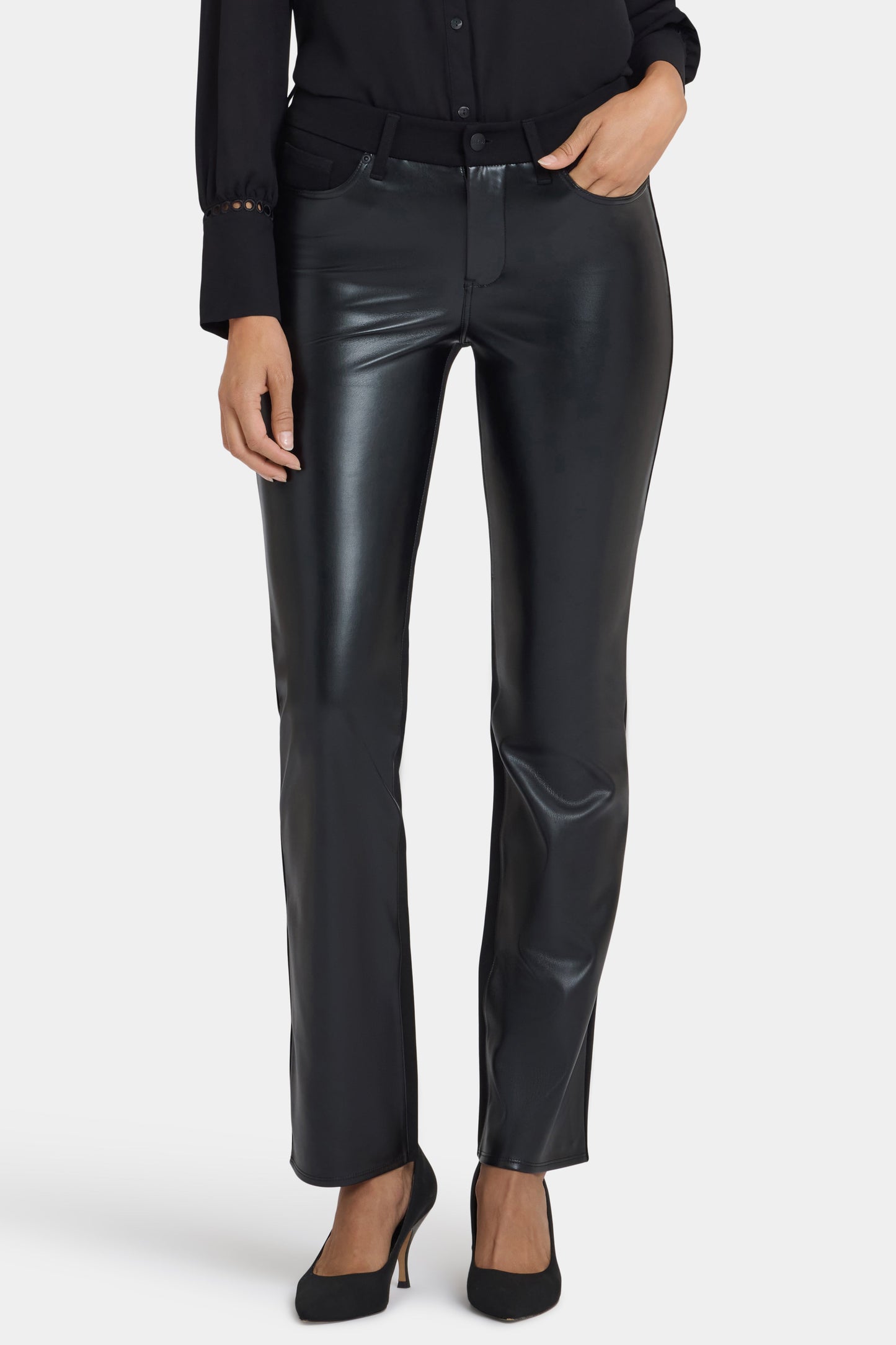 Vegan Leather And Ponte Marilyn Straight Pants - Black