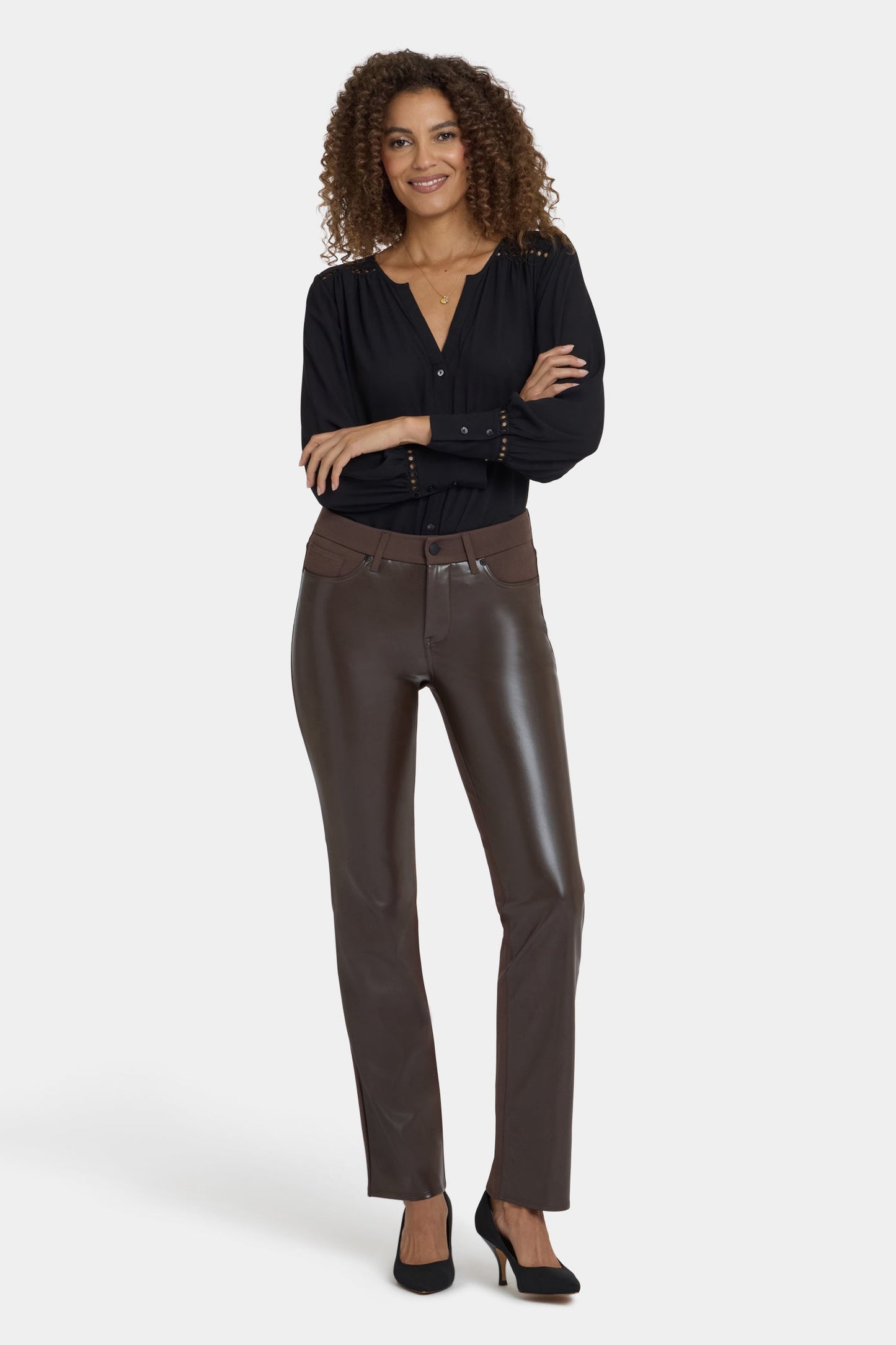 Vegan Leather And Ponte Marilyn Straight Pants - Coffee Bean