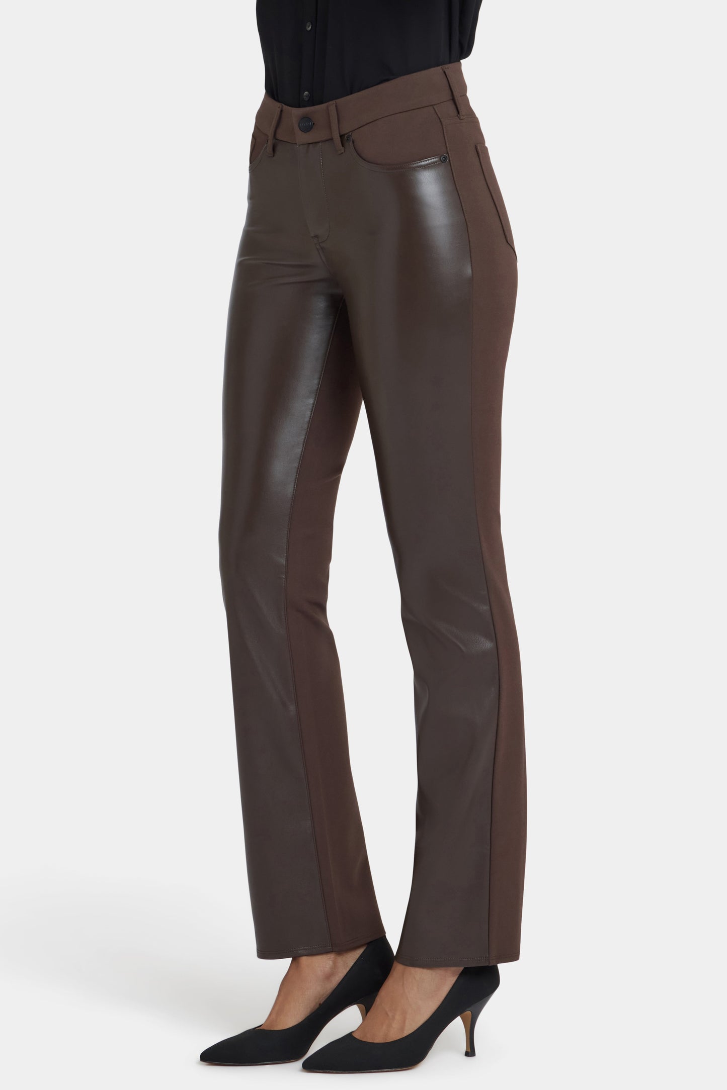 Vegan Leather And Ponte Marilyn Straight Pants - Coffee Bean