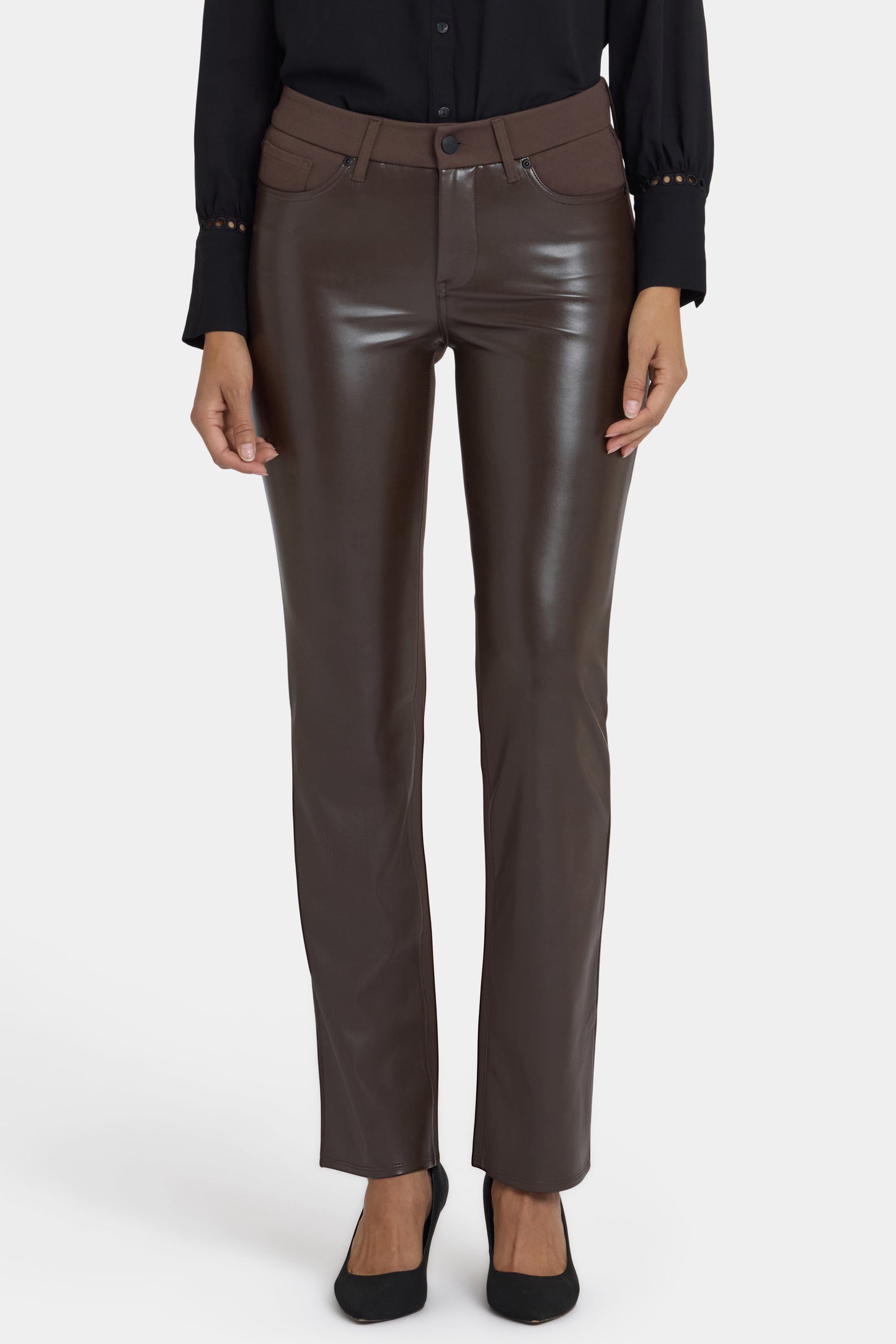 Vegan Leather And Ponte Marilyn Straight Pants - Coffee Bean