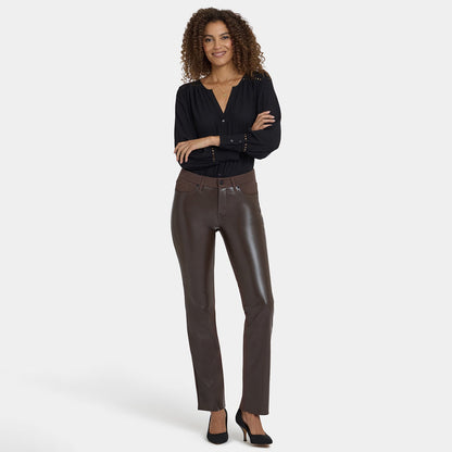 Vegan Leather And Ponte Marilyn Straight Pants - Coffee Bean
