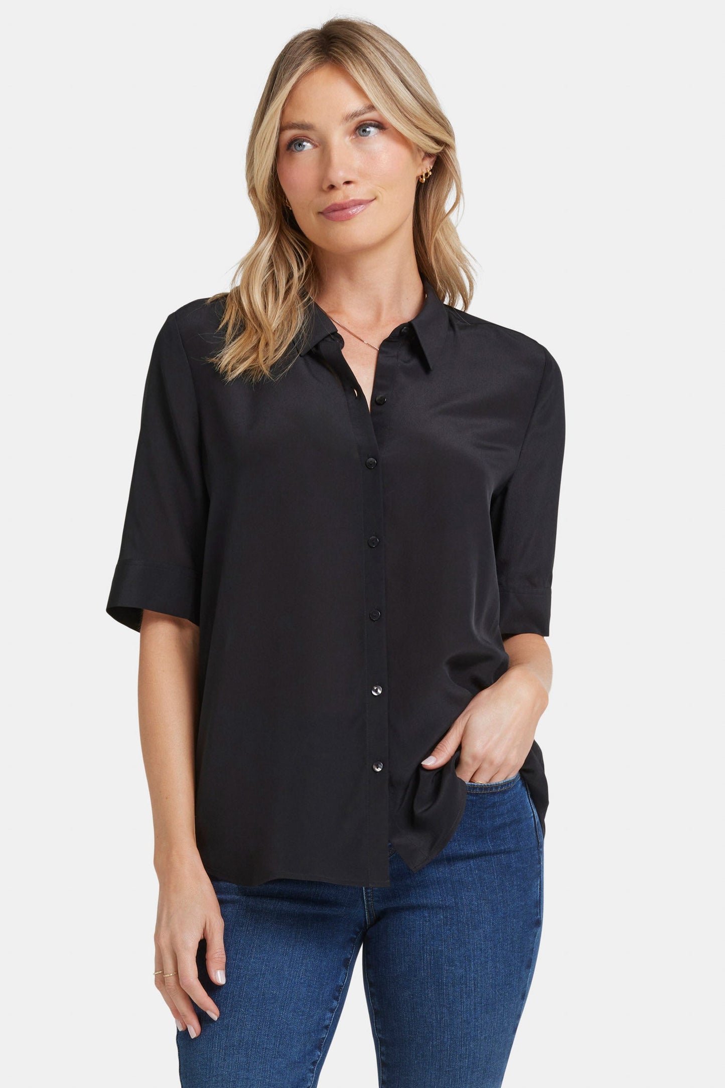 Riley Silk Elbow Sleeved Blouse - Black