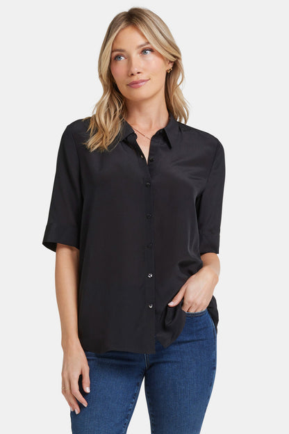 Riley Silk Elbow Sleeved Blouse - Black