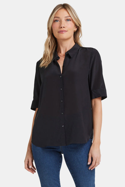 Riley Silk Elbow Sleeved Blouse - Black