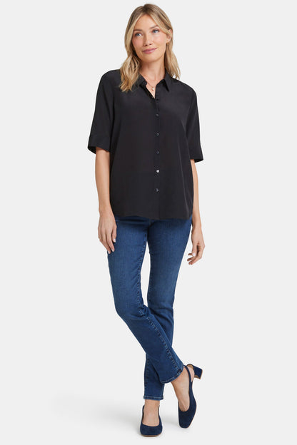 Riley Silk Elbow Sleeved Blouse - Black