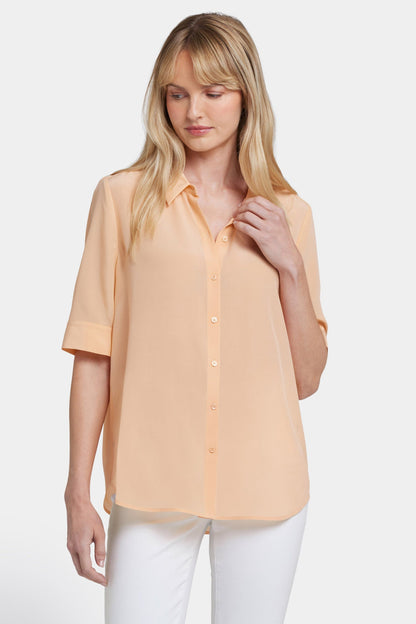 Riley Silk Elbow Sleeved Blouse - Apricot Nectar