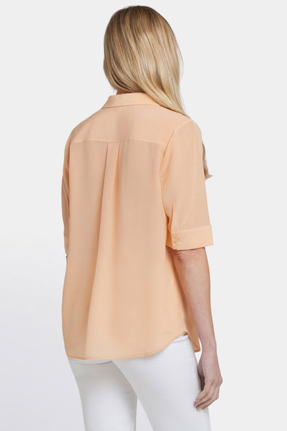Riley Silk Elbow Sleeved Blouse - Apricot Nectar
